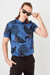 New Navy Blue Mens Printed Polo Collar T-Shirt