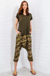 Women Khaki Camouflage Pattern Baggy Pants