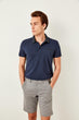 Navy Blue Men 'S Cotton T Shirt Short-Sleeve Pocket Detail Polo Collar T-