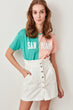 Mint Semi Fitted Printed Color Block Knitted T-shirts