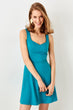 Turquoise Square Collar Knitted Dress