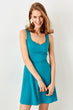Turquoise Square Collar Knitted Dress