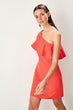 Coral Single Sleeve Frilly Dress