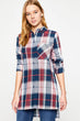 Women Burgundy Plaid Tunic Shirt