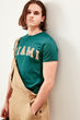 Emerald green Male Slim Fit Printed Bicycle Neck T Shirt