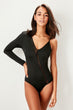 Black One Sleeve Swimwear
