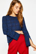 Women Blue Plaid Blouse