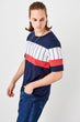 New Navy Blue Men Panelled Striped T-shirt