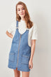 Detailed Shoulder Zipper Dress Blue Denim