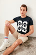 Male Navy Blue Slim Fit Printed Bicycle Neck T Shirt