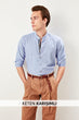 Blue Men 'S Crew Neck Slim Fit Linen Blended Shirt