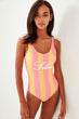 Striped Slogan Printed Swimwear