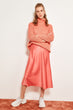 Coral Red Silver Silk Mustard Satin High Waist Women Knee-length Skirt Chic Style