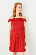 Red Carmen Collar Knitted Dress