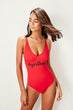Red Font Printed Swimwear