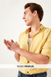 MAN Mustard Male Button Collar Long Sleeve Basic Slim Fit Shirt