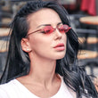 Women Fashion Narrow Sunglasses Luxury Retro Eyewear Mirror Glasses Metal Frame Small Oval Sun Glasses Female UV400 Red Shades
