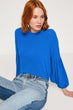 Women Blue Bike Collar Long-Sleeved Blouse