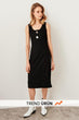 Black Button Detail Ribbed Knit Dress