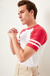 MAN Red Male Handle Stripe Cycling Neck T Shirt