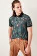 Green Mens Printed Polo Collar T-Shirt