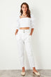 Trendyol White High Waist Loose with Belt Detail Pants TWOSS19AP0184