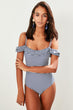 Striped Carmen Neck Swimwear
