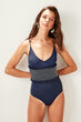 Navy Blue Ruffle Detail Swimsuit