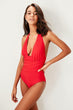 Red Halter-Neck Lacing Detailed Swimsuit