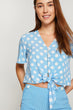 Women Blue V Collar Blouse