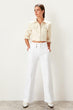 White Button Detail Super High Waist Wide Leg Jeans Woman