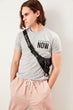 MAN Male Gray Slim Fit Printed Bicycle Neck T Shirt