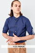 Navy Blue Men Slim Fit Crew Neck Shirt  with Epaulets