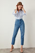 Blue High Waist Mom 80s Jeans Casual Straight-led Denim for Ladies