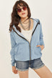 Women Blue Pockets Hooded Seasonal Slim Denim Jacket