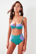 Green Purple Color Block High Waist Bikini Six
