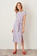 Multicolour Striped Belted Ribbed Knit Dress