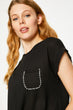 Women Black Bike Collar Blouse