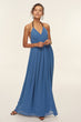 Detailed Strip District Cross Blue Evening Dress