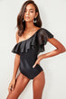 Black Flounces Swimwear One Shoulder