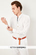 White Men 'S Crew Neck Slim Fit Linen Blended Shirt