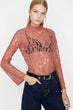 Women Pink Lace Detail T-Shirt