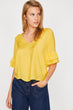 Women Yellow Ruffle Detail Bluz