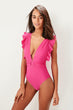 Pink Handles Flounces Belt Detail Swimsuit
