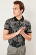 Black Mens Printed Polo Collar T-Shirt