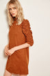 Camel Velvet Dress ruffles Detailed