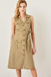 Summer Green Solid Button Linen Casual Sleeveless Notched Dress