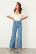 Mavi Button Detail Super High Waist Wide Leg Jeans