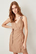 Beige Buckle Detail Dress