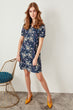 Navy blue patterned dress with zipper